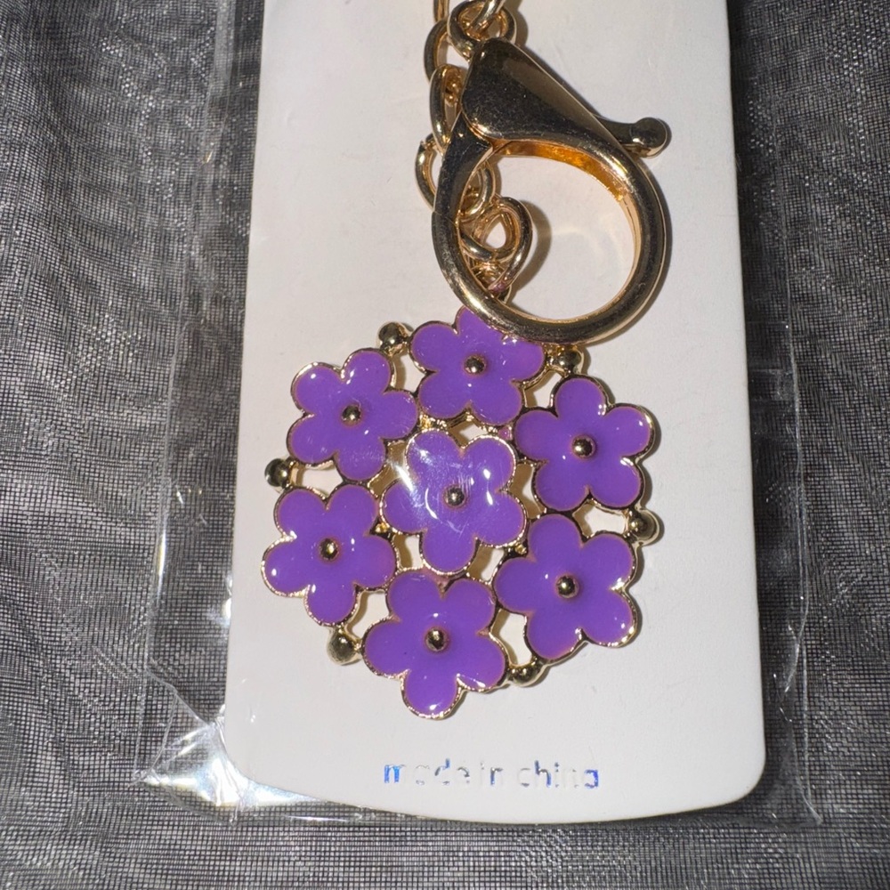 Gold and Purple Floral Keychain Bag Charm